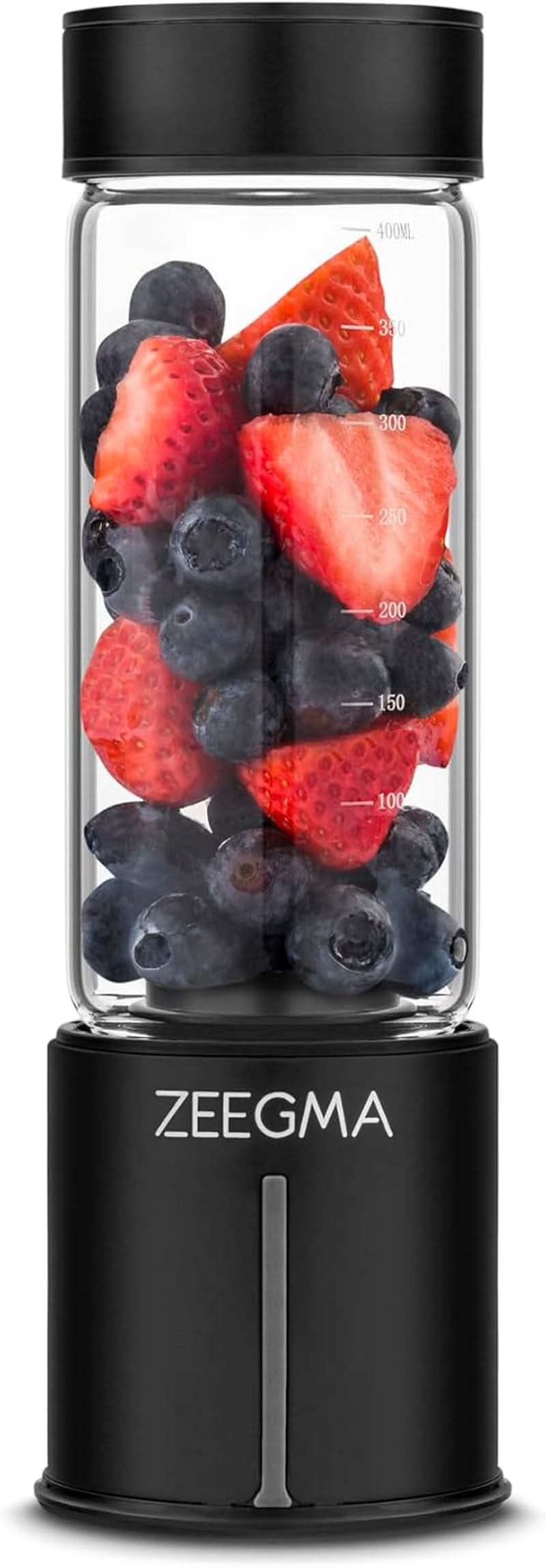 ZEEGMA Vitamine GO Tragbarer Mixer Für Cocktails Und Smoothies 300W, Personal Blender, Mini-Mixer 450Ml Mit 6 Klingen, 2 Geschwindigkeiten Akku 5000 Mah, 25 Anwendungen Pro Ladung Mama si Copilul Naty Shop Black On-The-Go(Glass)