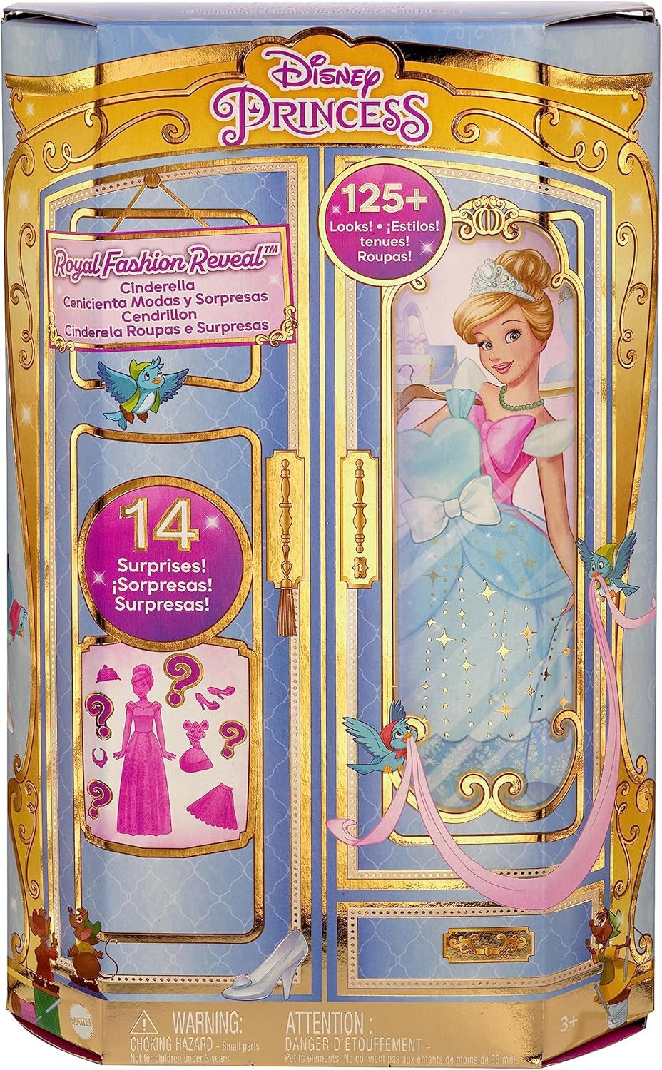 Disney Prinzessin-Spielzeug, Cinderella-Modepuppe mit Freundefigur und 12 geheimen Mode- und Zubehörteilen, inspiriert vom Disney-Film, Geschenke für Kinder
