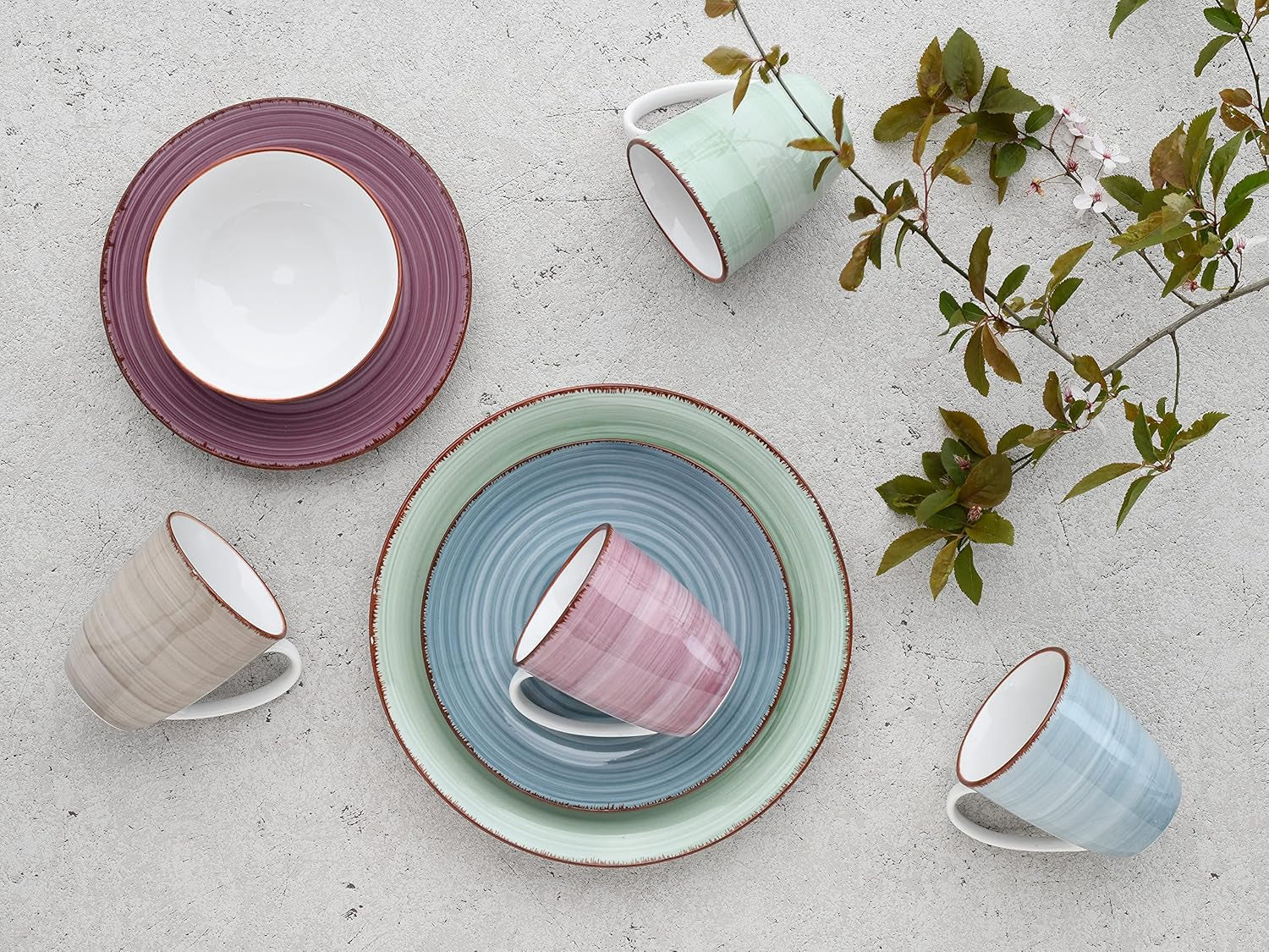 CreaTable, 22582, série SAMBA, service de table 16 pièces pour 4 personnes, service combiné en porcelaine, passe au lave-vaisselle et au micro-ondes, fabrication de qualité