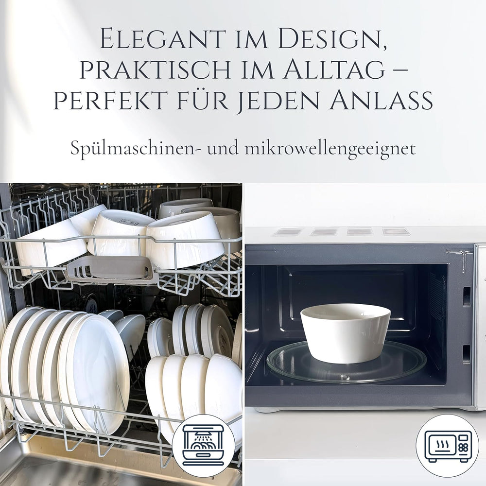 Service de table en porcelaine Crystal 48 pièces, gagnant du test, service de table en porcelaine transparente, bols et assiettes, service de table pour 12 services de table Pure Living en blanc