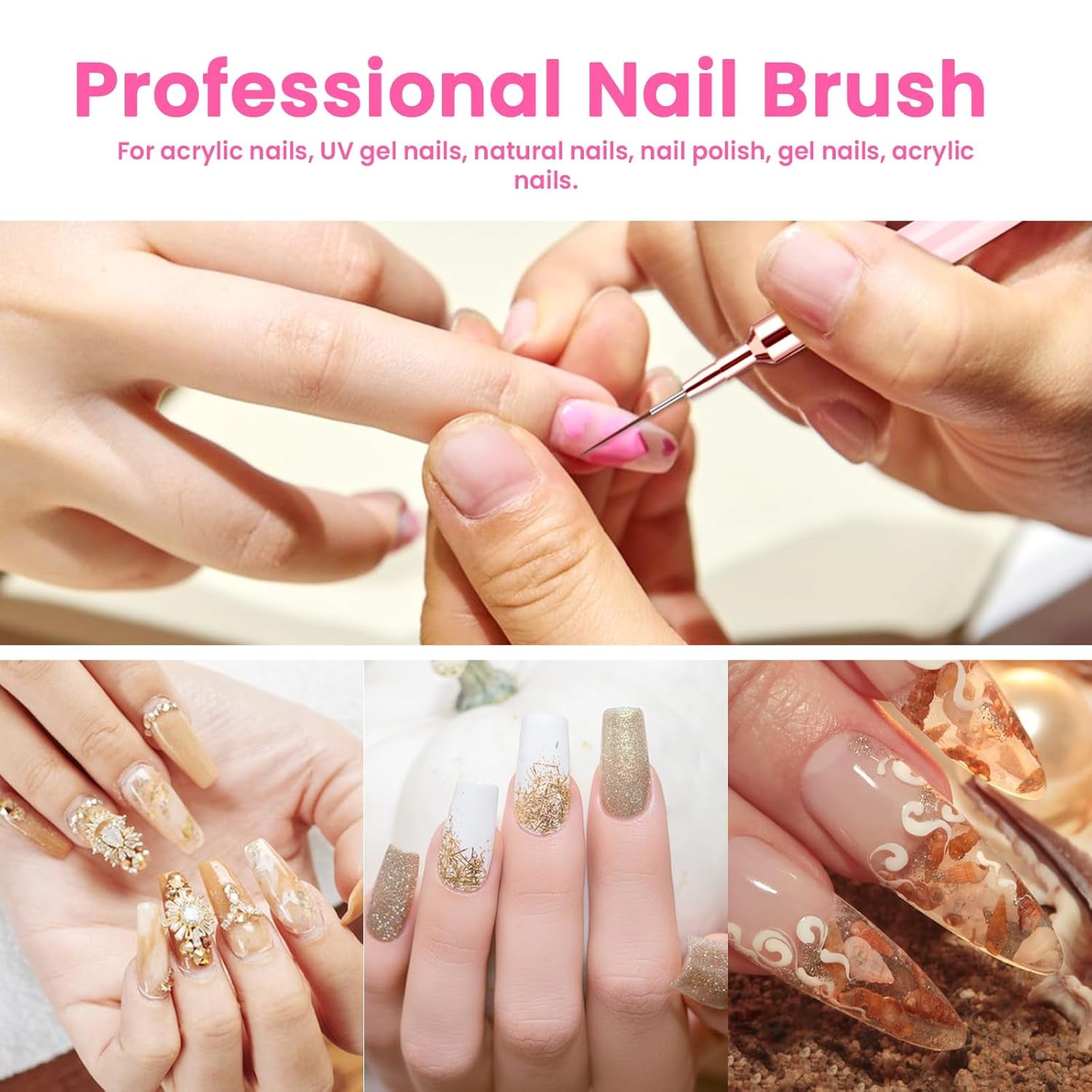 6 pièces Liner Nailart Pinsel Nageldesign Pinsel Set Dünn Acryl Nagelpunkt-Zeichenwerkzeug Nägel Dünne Nagelpinsel Set pour Lange Linien, Dünne Détails, Fines Zichnen 5/7/9/11/15/25 Mm (Rose)