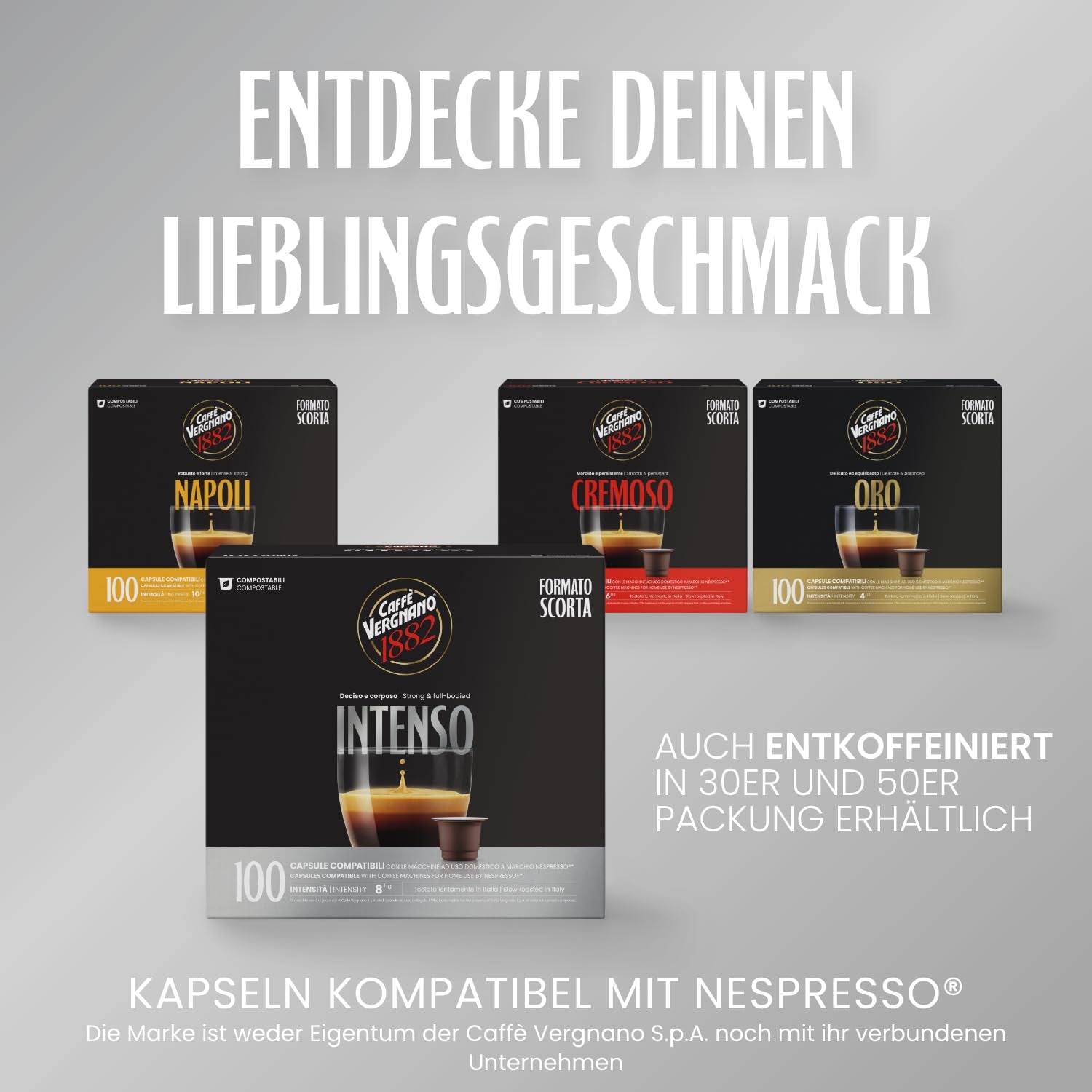 Caffè Vergnano 1882 - Èspresso Kompostierbare Kaffeekapseln , Compatible Avec Nespresso, Intenso (Intenso) - Packung Enthält 100 Kapseln