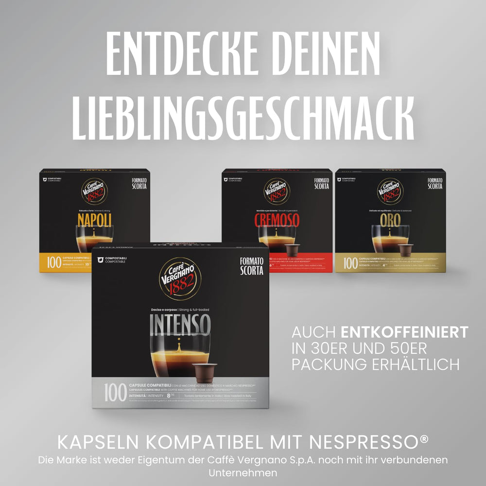 Caffè Vergnano 1882 - Èspresso Kompostierbare Kaffeekapseln , Compatible Avec Nespresso, Intenso (Intenso) - Packung Enthält 100 Kapseln
