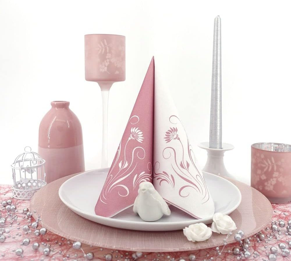 Appartina Elegantia 40 x 40 cm Serviettes Airlaid en tissu, Serviette de mariage de haute qualité, Serviettes de mariage en tissu Serviettes jetables pour diverses occasions (Rose vieux)