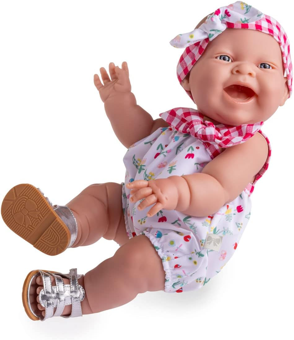 JC Toys - Poupée Lola Lemon Twist, 36 cm, vinyle souple, visage souriant, poupée assise, vêtements avec Vichy et sandales, filles, 2 ans