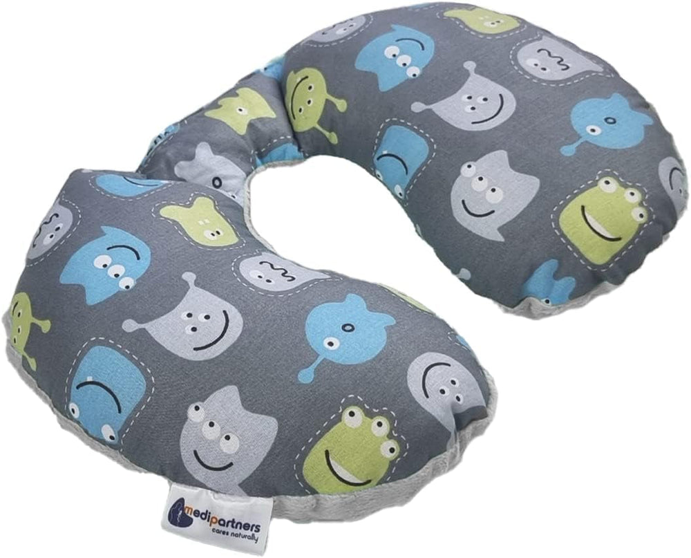 Medi Partners Oreiller cervical pour bébé Support de nuque 100% coton / minky Oreiller cervical pour voiture poussette Voyage sommeil Oreiller cervical snooze roll (REH avec Minky gris) Oreillers orthopédiques cervicaux Naty Shop Créatures avec Minky gris
