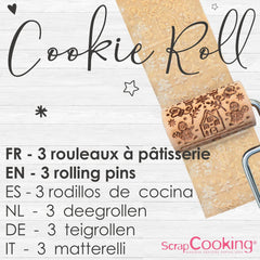 ScrapCooking 3798 Ensemble de rouleaux à biscuits de Noël - 3 mini rouleaux à biscuits en bois à motifs - Décorations en relief - Emporte-pièce sablé