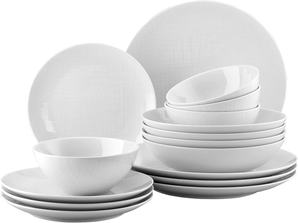 Rosenthal 11770-800001-28370 Set en maille, 16 pièces, composé de 4 assiettes (profondeur 21 cm, assiettes 21/27 cm), bols à céréales 14 cm, blanc