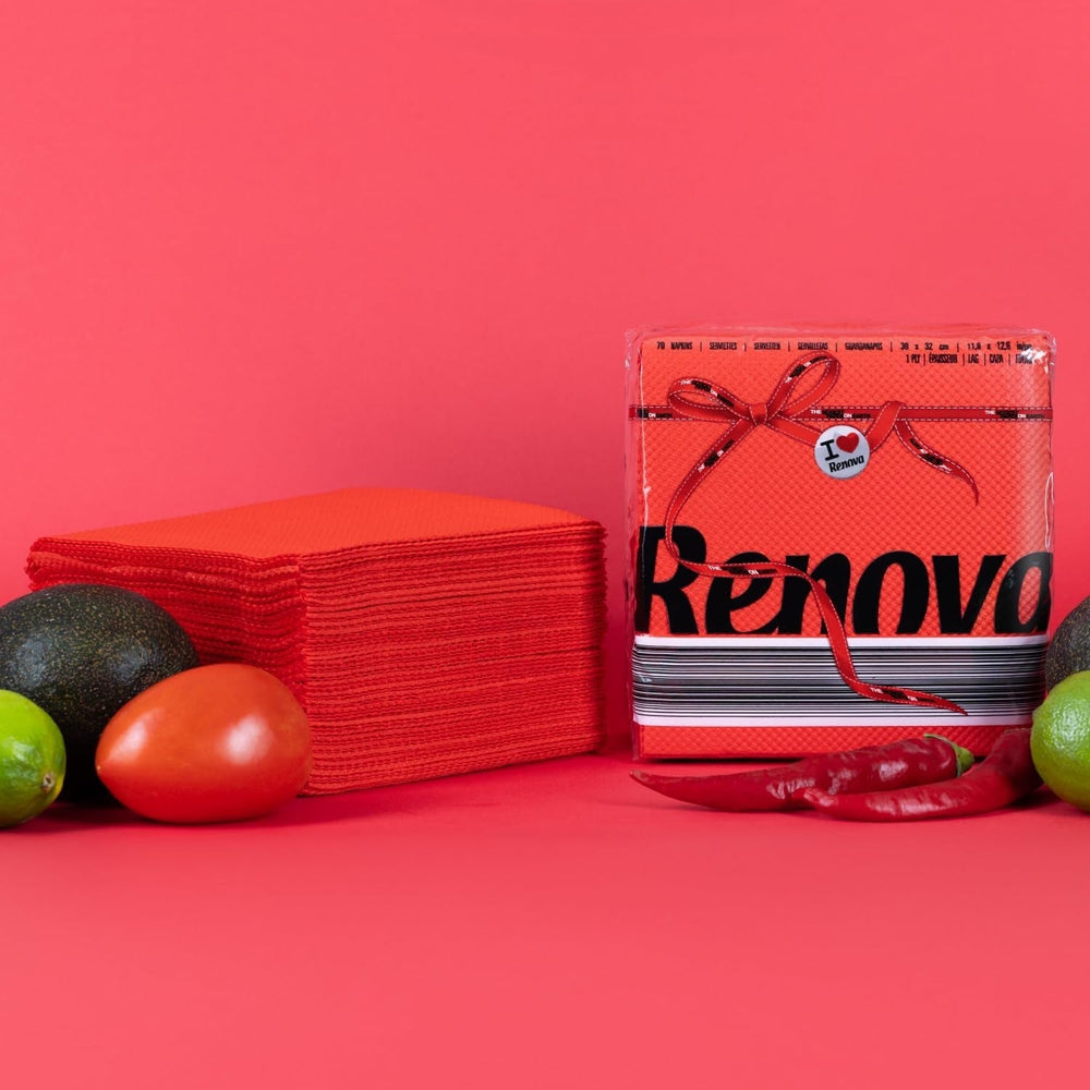 Serviettes en papier Renova, étiquette rouge rouge - 70 serviettes