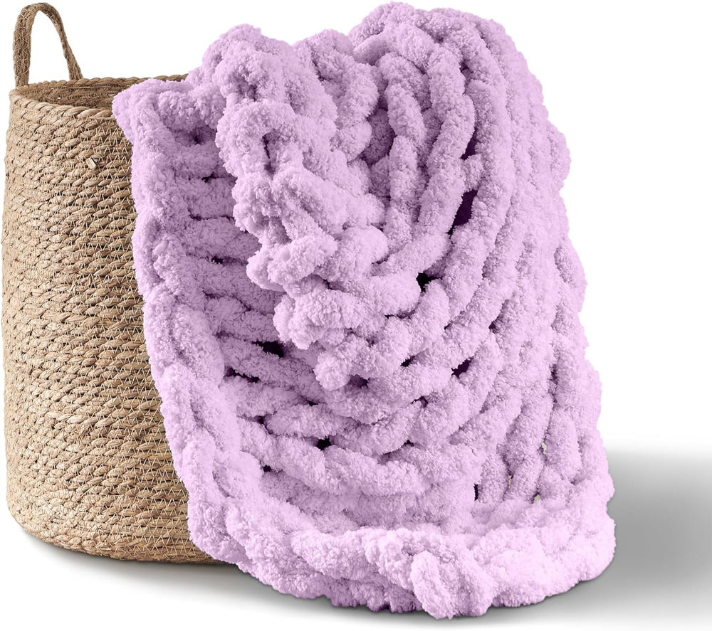 Couverture tricotée épaisse, jeté, 100% tricoté à la main avec du fil chenille géant (127 X 152,4 Cm, gris lilas) Lits et couettes Adyrescia Violet 50 "X60"