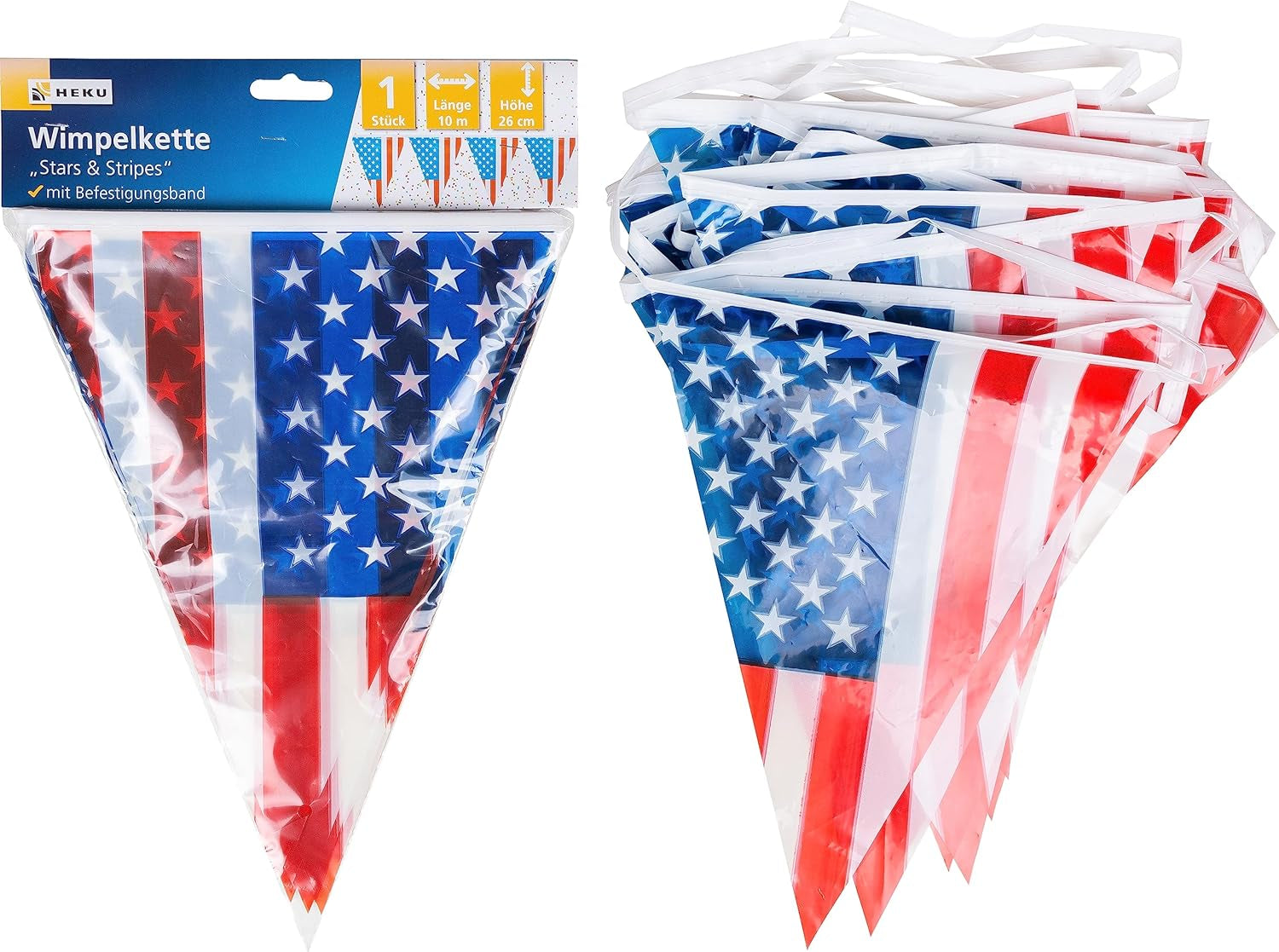 HEKU 191 pièces. USA Party Set I Assiettes en Carton Ø23Cm, Gobelets Rouges, Serviettes 3 Épais 33X33Cm, Sélecteur de Décoration, Chaîne Fanion 10M I Parfait pour les soirées à thème et les fêtes nationales