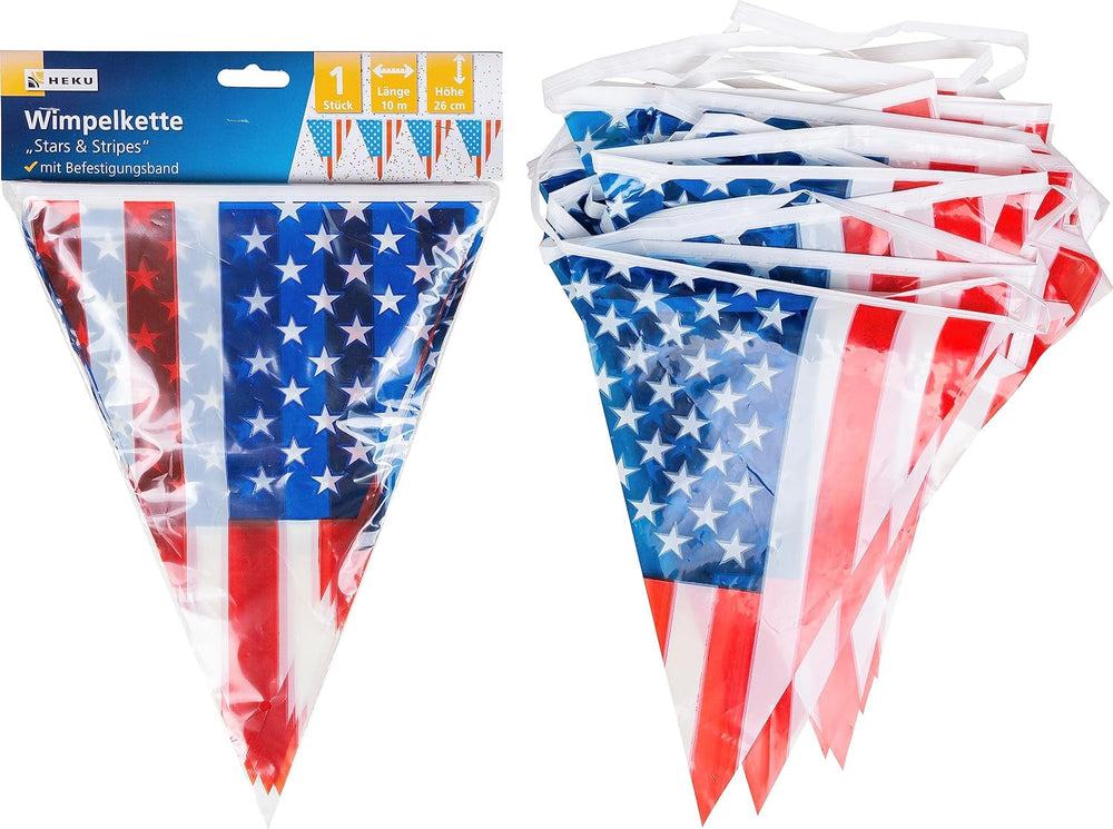 HEKU 191 pièces. USA Party Set I Assiettes en Carton Ø23Cm, Gobelets Rouges, Serviettes 3 Épais 33X33Cm, Sélecteur de Décoration, Chaîne Fanion 10M I Parfait pour les soirées à thème et les fêtes nationales