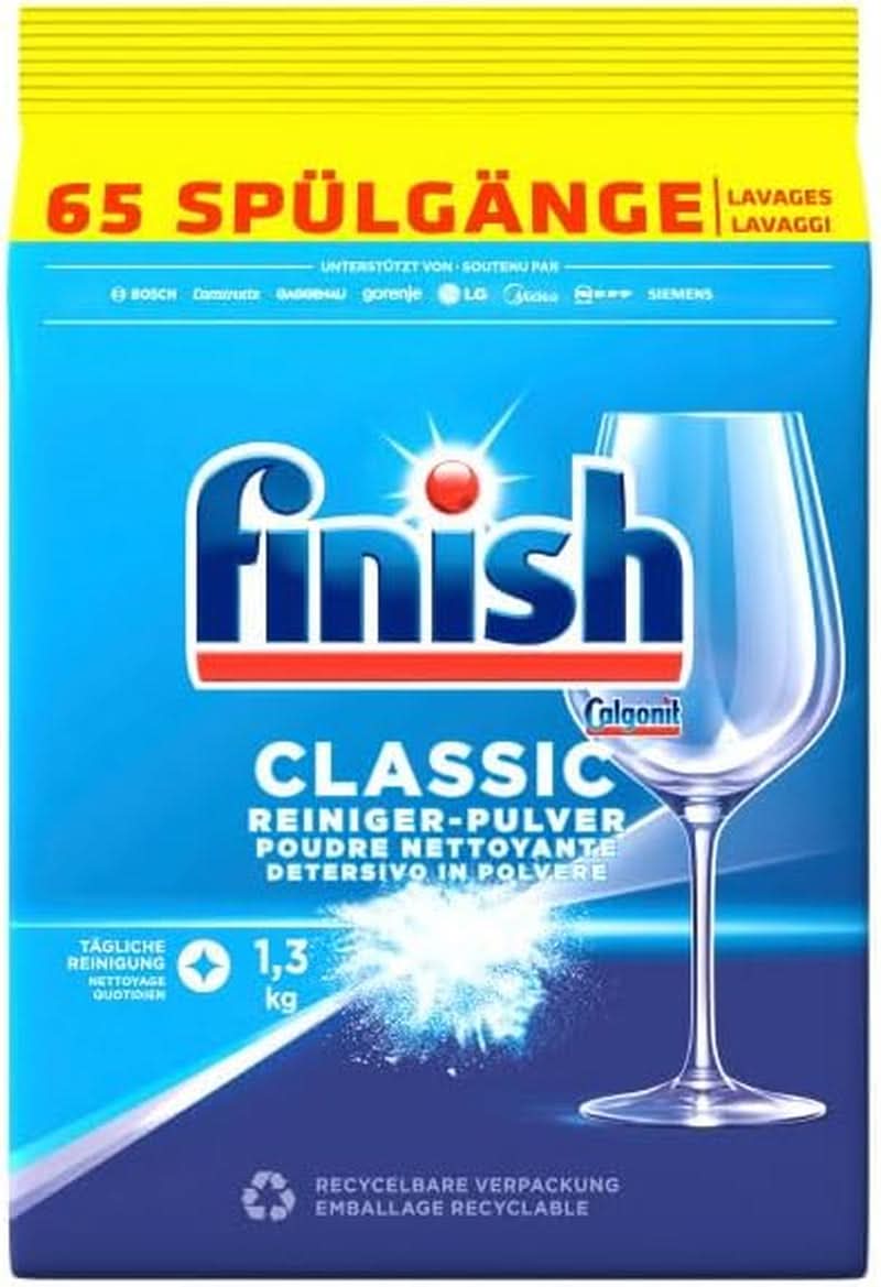 Detergent pudră Finish Classic - Detergent pentru mașină de spălat vase fără fosfați - Pachet mare de 6,5 kg (5 x 1,3 kg) Detergenti Bucatarie Naty Shop