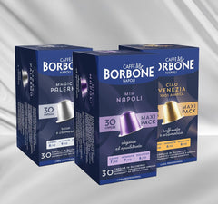 Caffè Borbone Verkostung Kit, 90 capsules en aluminium : 30 Mia Napoli, 30 Ciao Venezia, 30 Magica Palermo, (3 x 30 Stück) – Compatible avec Kaffeemaschinen für den Hausgebrauch de la marque Nespresso®*