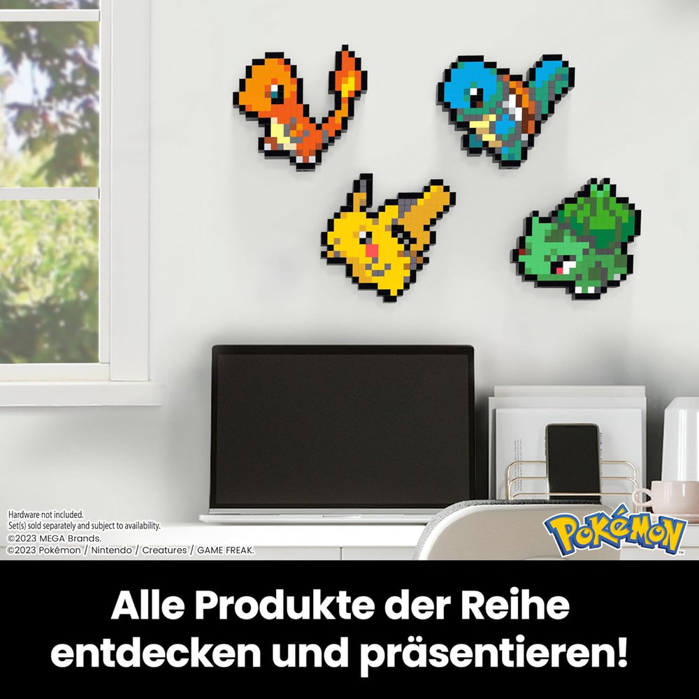 MEGA Pokémon Schiggy - Figurine conçue au look rétro, Pixel Art, 15 cm de large, avec base pour le montage mural, pour les enfants et les adultes, HTH77