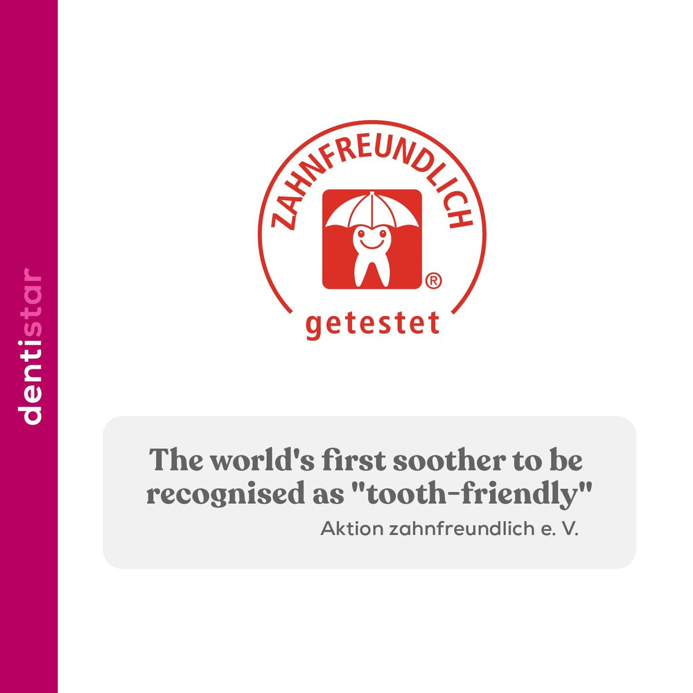 Sucette en silicone Dentistar®, paquet de 3 - Taille 1, tétine 0-6 mois - Respectueuse des dents et de la mâchoire, Stade dentaire - Sans BPA - Fabriquée en Allemagne - Fleur de cerisier