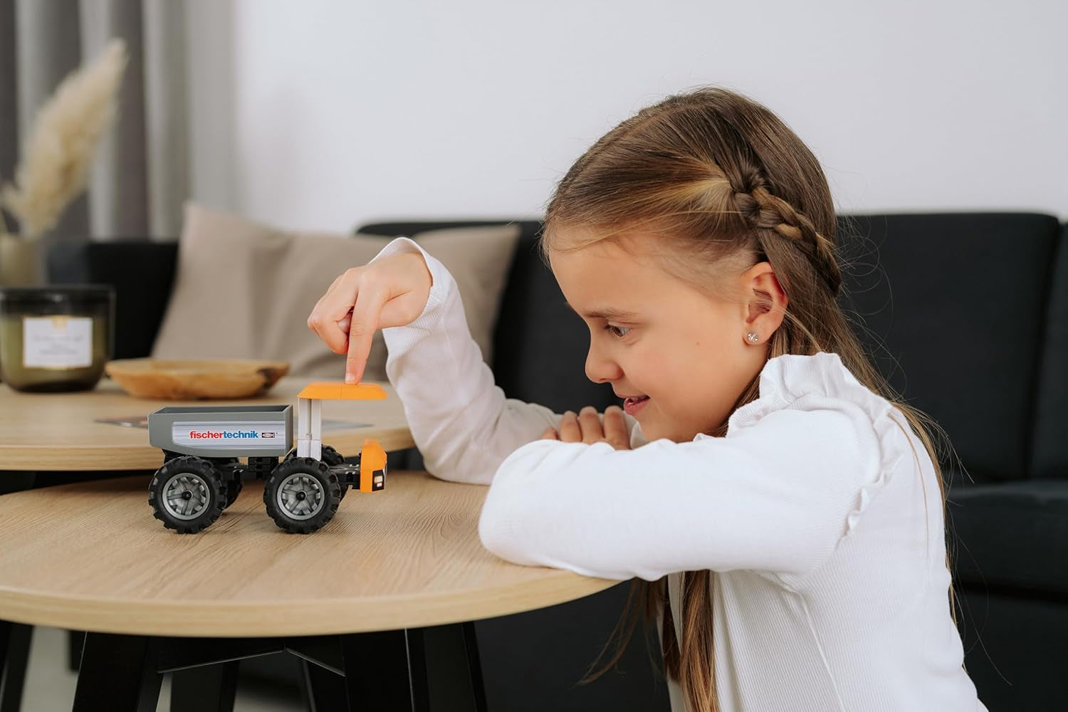 fischertechnik Truck 576105 – Jeu de construction pédagogique, LKW-Spielzeug-Bausatz für Kinder ab 7 Jahren, orange