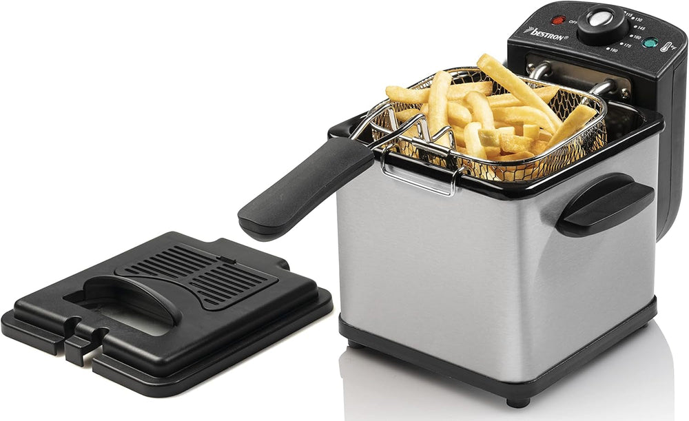 Friteuse à huile Bestron, Mini friteuse pour 1 portion de pommes de terre sautées, poisson ou nuggets Electroménager Naty Shop Argent