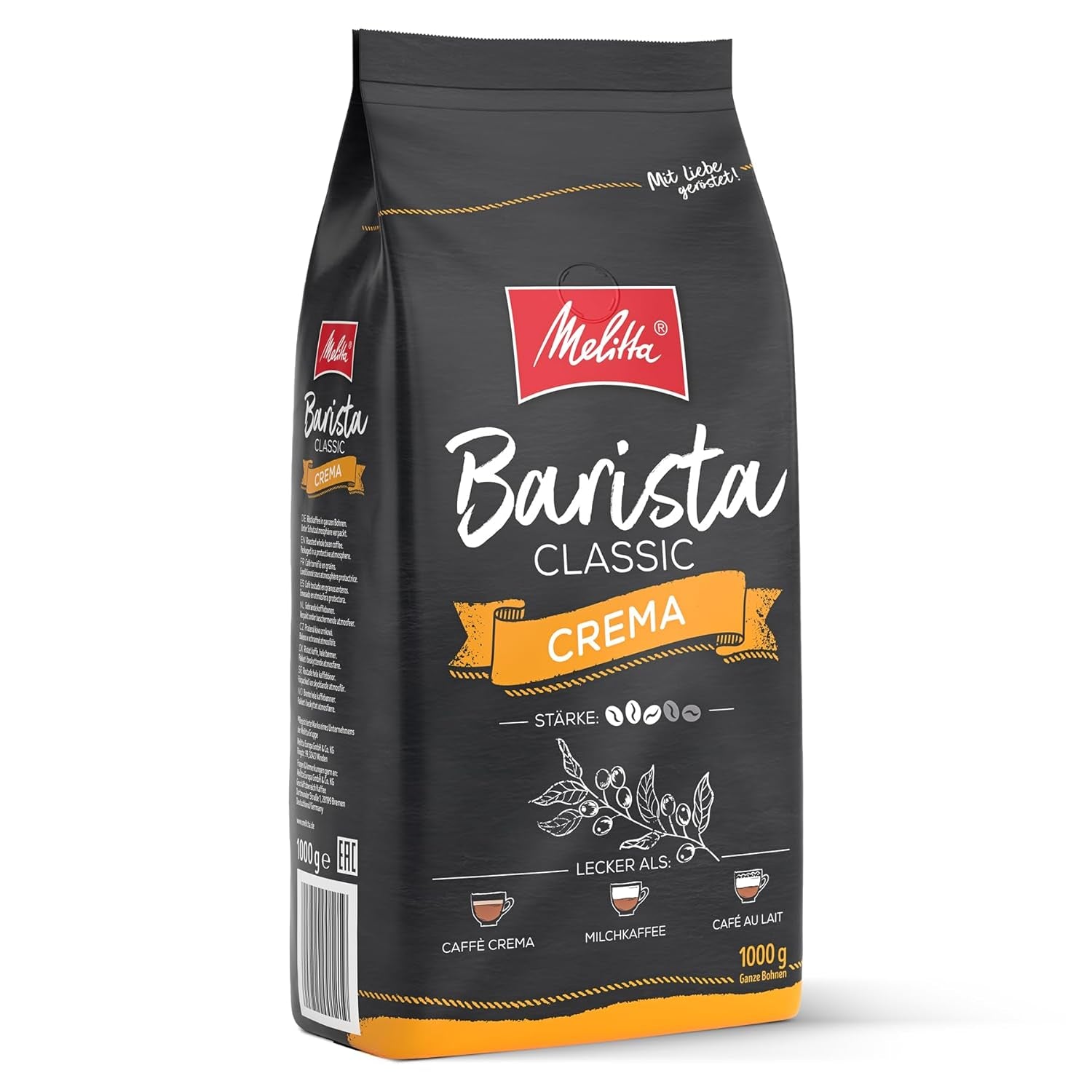 Melitta Barista Classic Crema, grains de café entiers 1 kg, ungemahlen, machines à café pour machines à café, rôtis moyen, étoiles 3, emballage pouvant varier