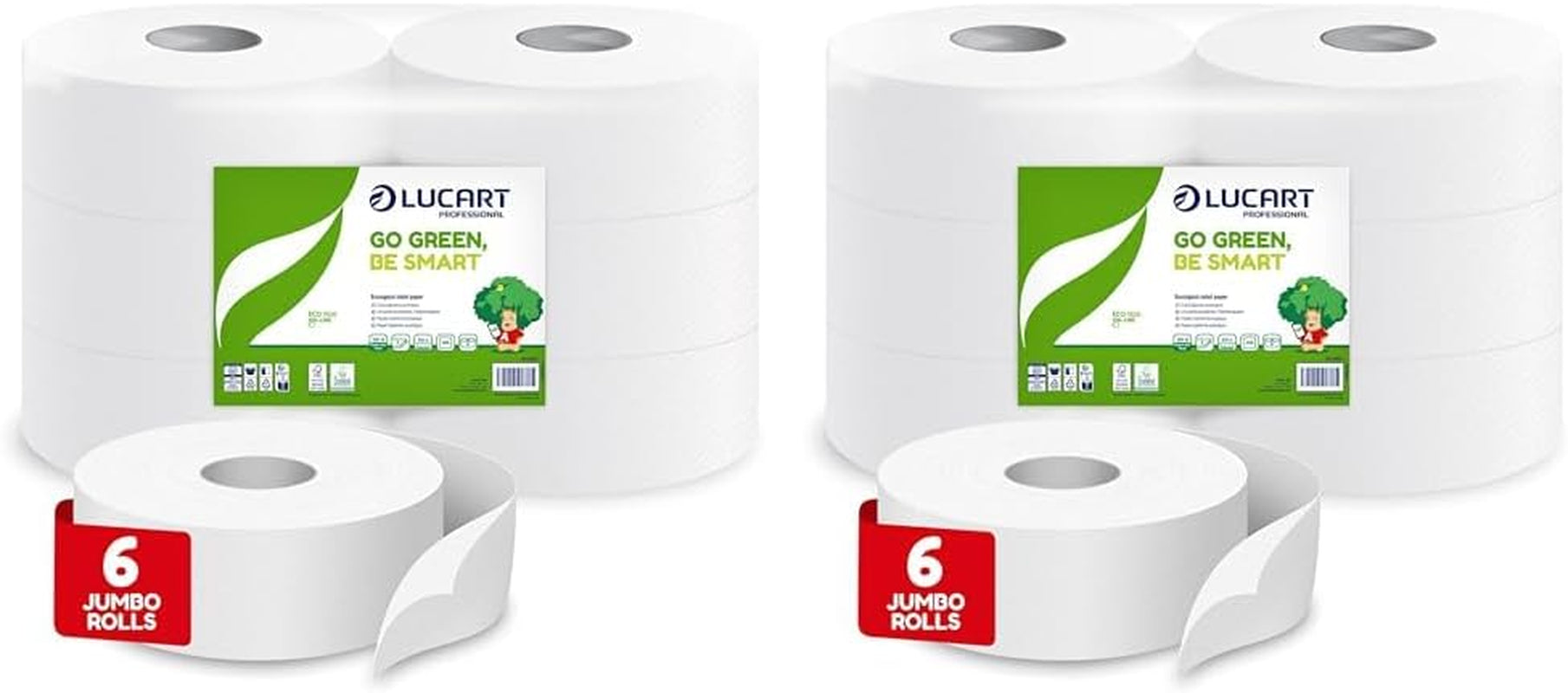 Rouleaux de papier toilette Jumbo Eco, 2 épaisseurs, crème nettoyante pour les mains avec formule nettoyante, hydratante et lissante - Parfum floral - 5 L, 6 pièces (1 paquet)