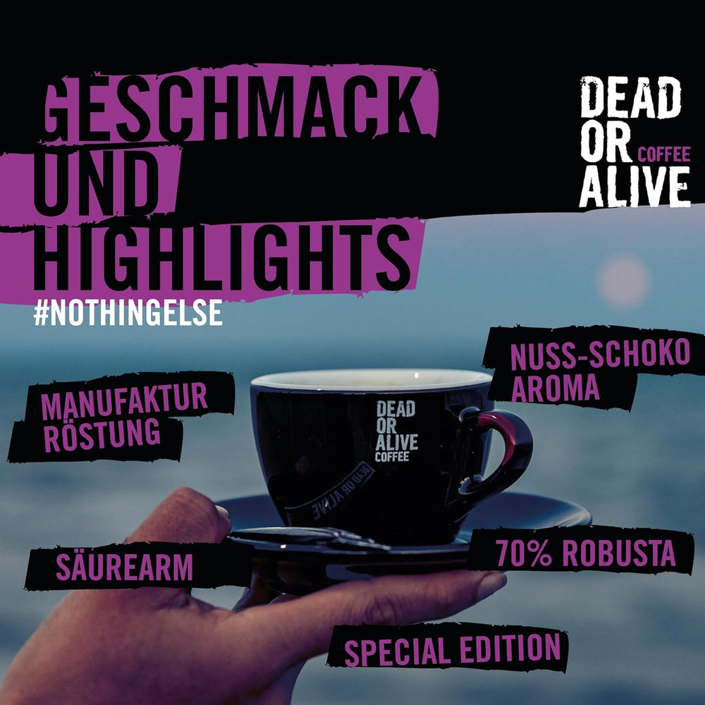 DEAD OR ALIVE QUATTRO – Espresso Bohnen – Mélange Arabica-Robusta – Doux et Aromatisch – Feine Crema – Ganze Bohnen 1 kg – Geröstet en Italien