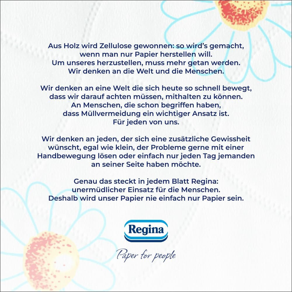 Hârtie igienică Regina Chamomile Paper 3 straturi - pachet de 16 role, 150 de foi pe rolă, moale și delicată cu aromă de mușețel și hârtie certificată Fsc
