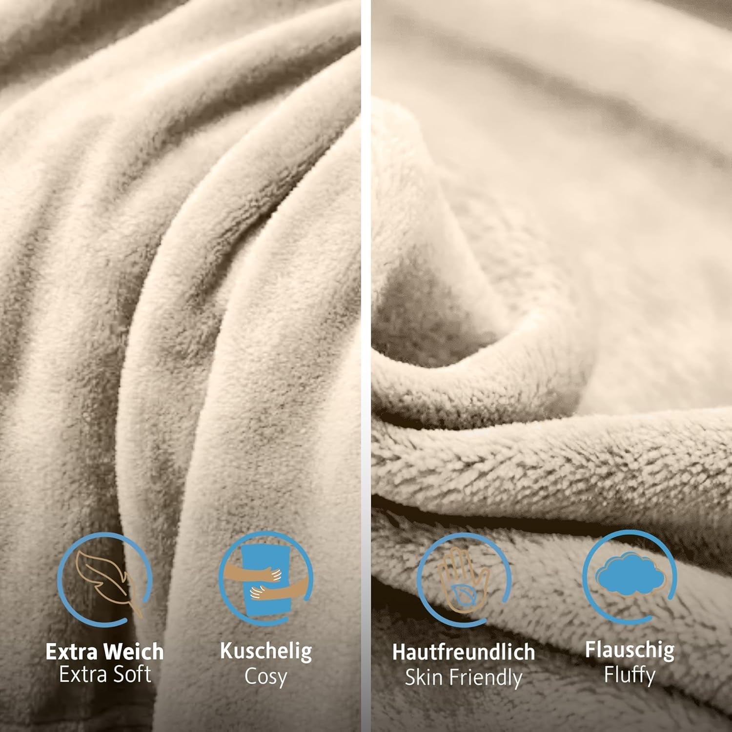 Couverture moelleuse Komfortec, couverture confortable, couverture polaire, certifiée Oeko-Tex, super douce, 150X200 Cm, 260 G/M², beige Lits et couvertures Besuche den Komfortec-Store