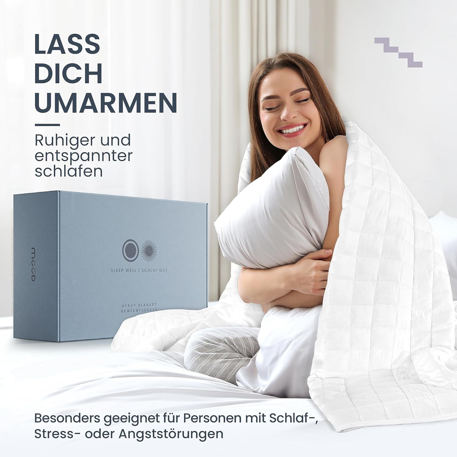 Couverture thérapeutique 7 kg I 135X200Cm I Pour un sommeil réparateur I Couverture lestée de haute qualité en coton respirant I Anti-stress et thérapeutique - Avec boîte d'emballage avec poignée de transport Lits et couvertures Besuche den müüd-Store