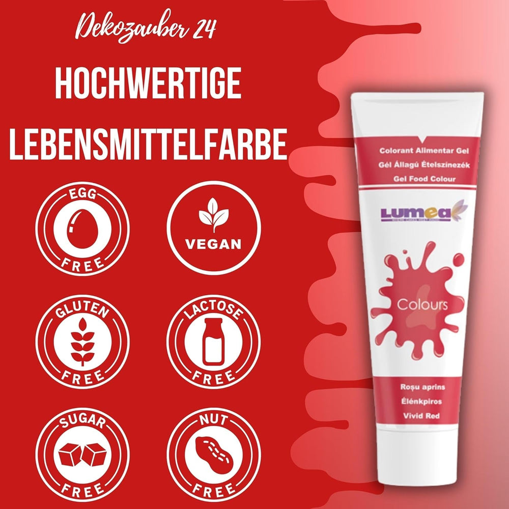 Dekozauber 24 Colorant Alimentaire Rouge, Gel, 30 g, Végétalien, Sans Sucre, Hautement Concentré, Colorant Alimentaire Rouge pour Fondant, Crème au Beurre, Boissons et Plus