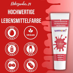 Dekozauber 24 Colorant Alimentaire Rouge, Gel, 30 g, Végétalien, Sans Sucre, Hautement Concentré, Colorant Alimentaire Rouge pour Fondant, Crème au Beurre, Boissons et Plus