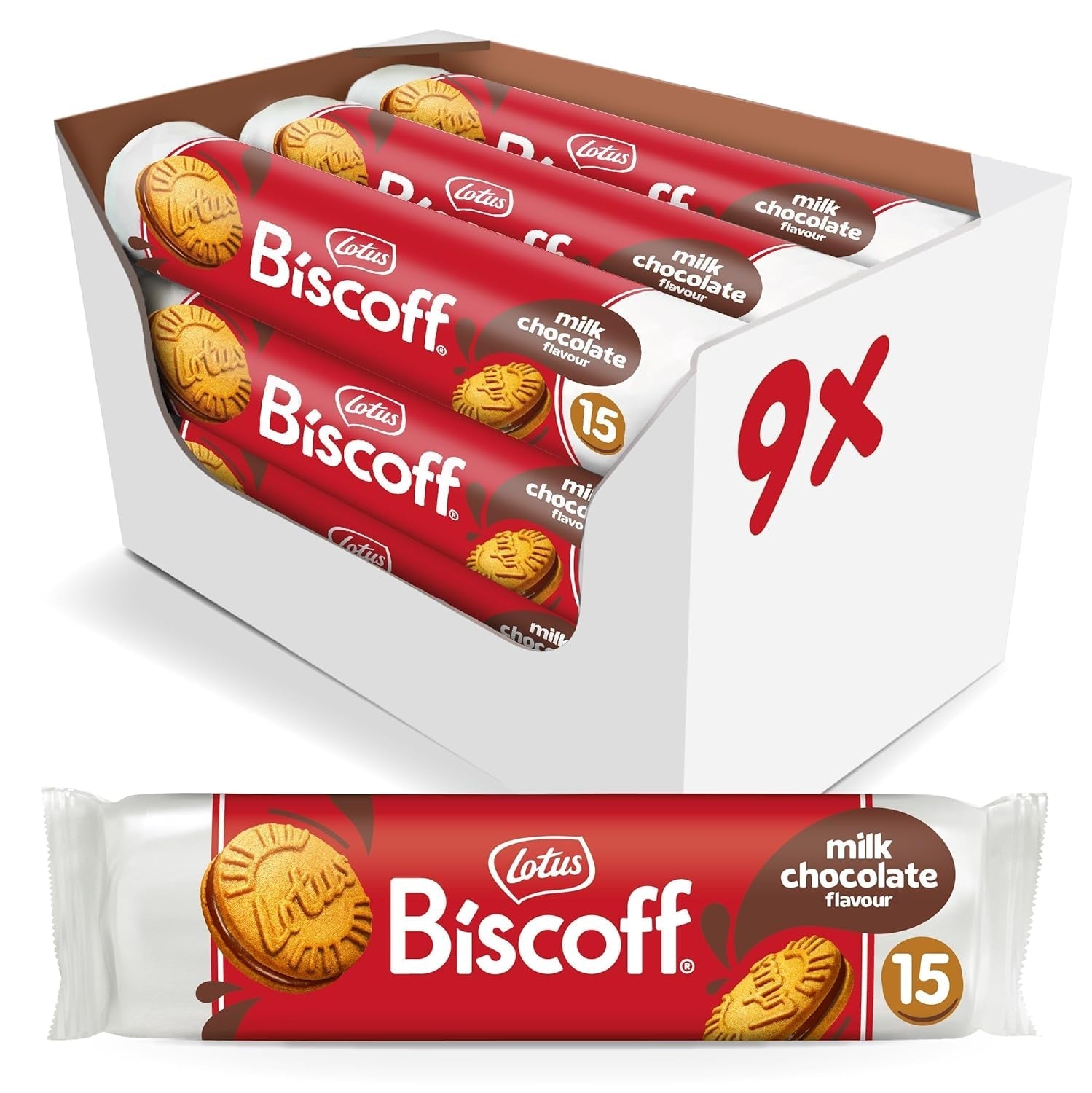 Biscoff Lotus | Biscuits sandwich jumeaux fourrés à la crème de biscoff | 15 biscuits sandwich par paquet | Uniquement des ingrédients naturels | Végétaliens | Sans colorants ni arômes ajoutés | 9x150g | 1,35kg