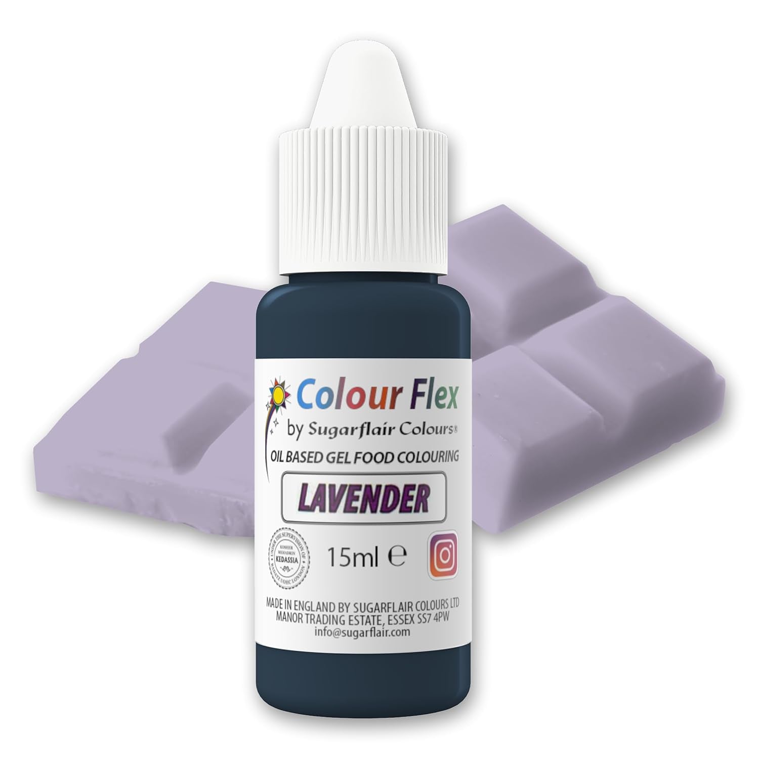 Colorant alimentaire à base d'huile Sugarflair Colourflex Lavande, colorant alimentaire liquide hautement concentré pour crème au beurre, chocolat, pâte, fondant, glaçage et plus encore - 15 ml