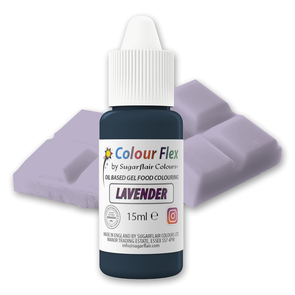 Colorant alimentaire à base d'huile Sugarflair Colourflex Lavande, colorant alimentaire liquide hautement concentré pour crème au beurre, chocolat, pâte, fondant, glaçage et plus encore - 15 ml