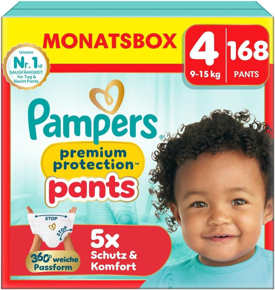 Pampers Premium Protection Pants taille 5, 144 couches, 11 kg - 17 kg, avec réglage à 360° et poignets anti-fuites souples pour un confort et une protection optimaux