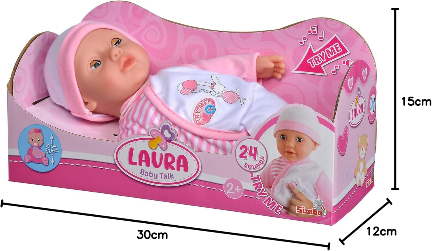 Simba 105140020 - My Love Baby Talk, poupée au corps doux avec des yeux endormis dans une jolie combinaison, émet 24 sons de bébé, 30 cm, poupée pour enfants à partir de 2 ans