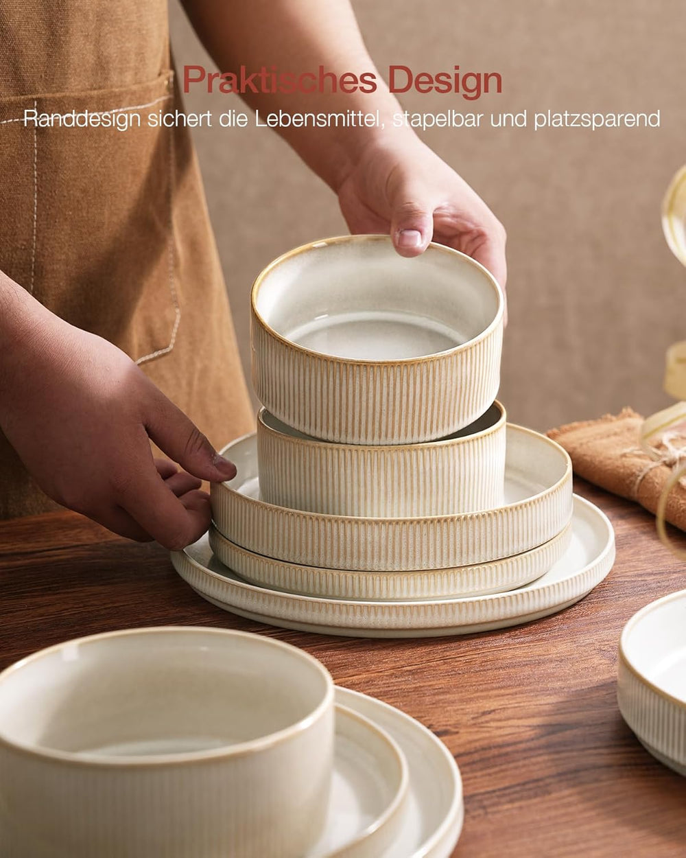 Star Service de table 18 pièces, service de table pour 6 personnes, porcelaine, résistant aux rayures, passe au micro-ondes et au lave-vaisselle, blanc cappuccino