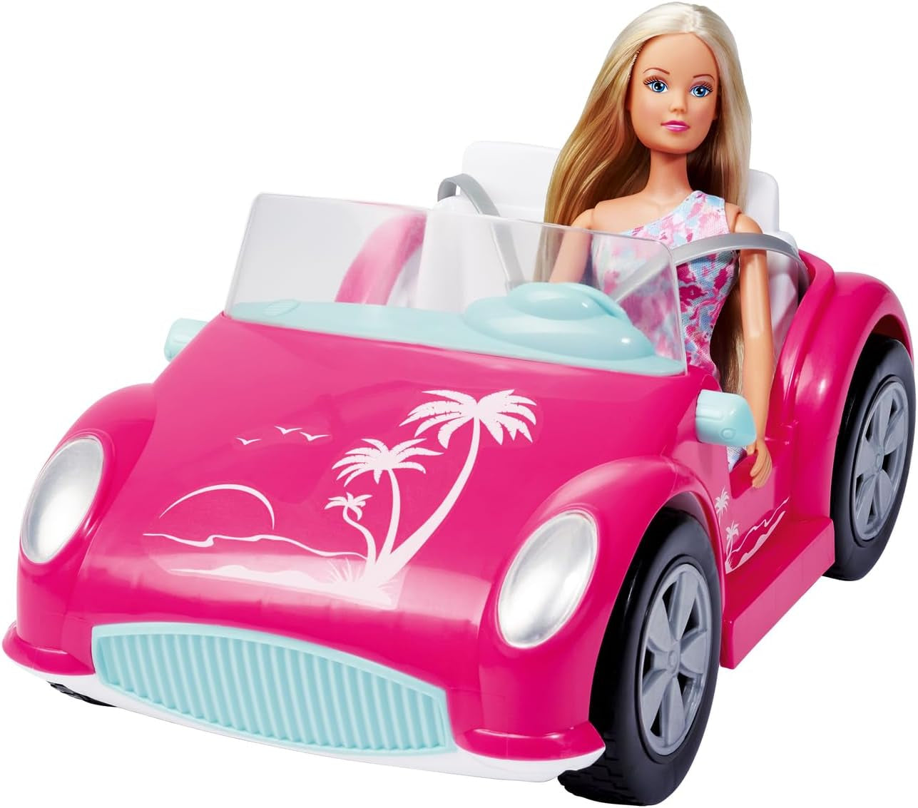Simba Steffi Love Beach Car, poupée de jeu dans une tenue d'été cool avec buggy, 29 cm, à partir de 3 ans
