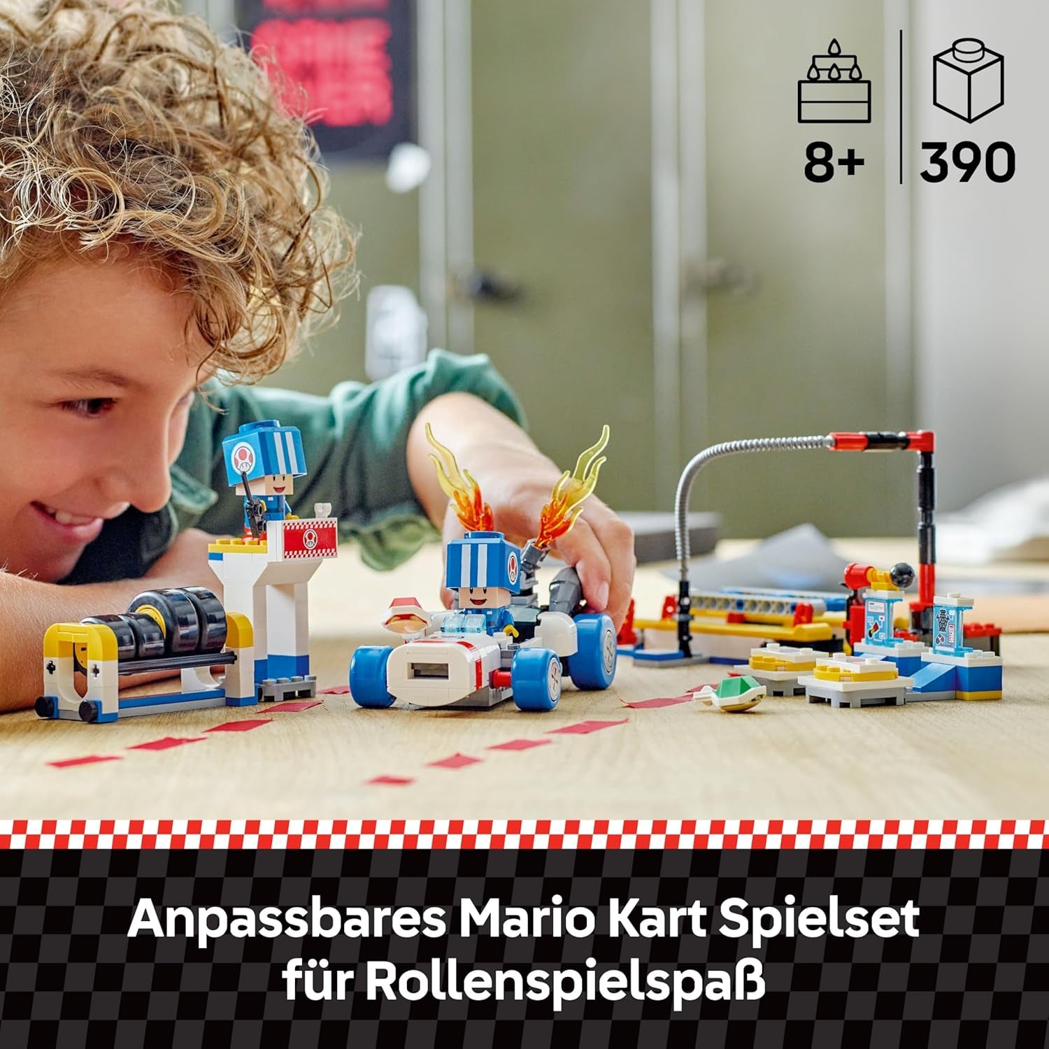 LEGO Super Mario : Mario Kart – Ensemble de garage de Toad, jouet mécanique Nintendo avec 2 figurines de personnage de crapaud bleu pour un jeu indépendant, cadeau d'anniversaire pour garçons, filles et joueurs âgés de 8 ans et plus 72035