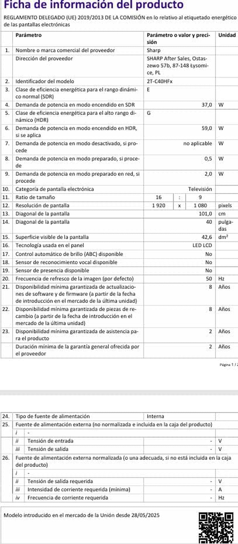 SHARP 40HF3365E – Google TV, 40" FHD, fără ramă, 60 Hz, QLED, Asistent Google cu microfon, Chromecast, Bluetooth, sunet 2x8 W, 3x HDMI, 2x USB, Culoare: Negru