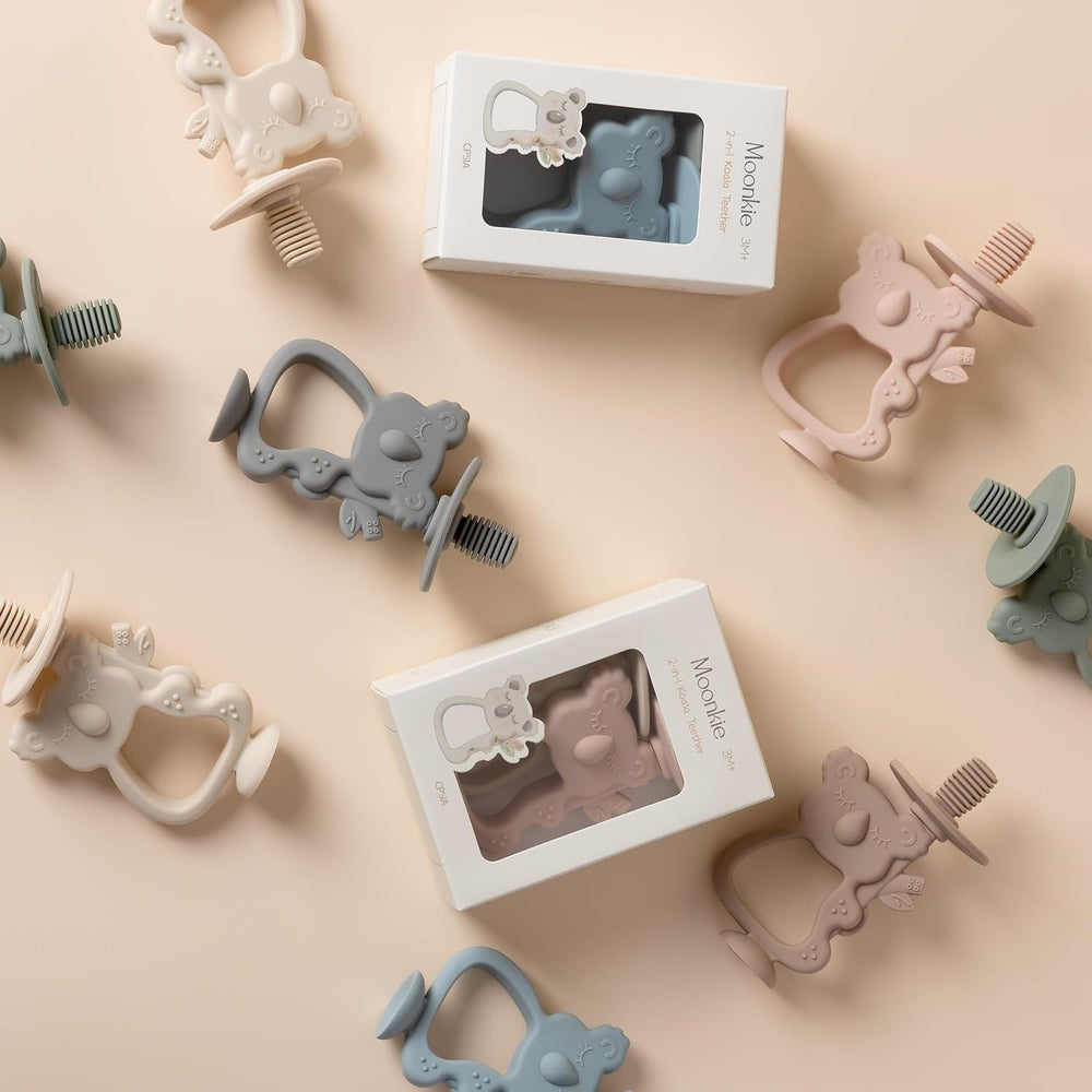 Moonkie Jouet de dentition en silicone sans BPA, brosse à dents pour bébé avec ventouse et rotation à 360°, idéale pour les bébés de 6 à 12 mois