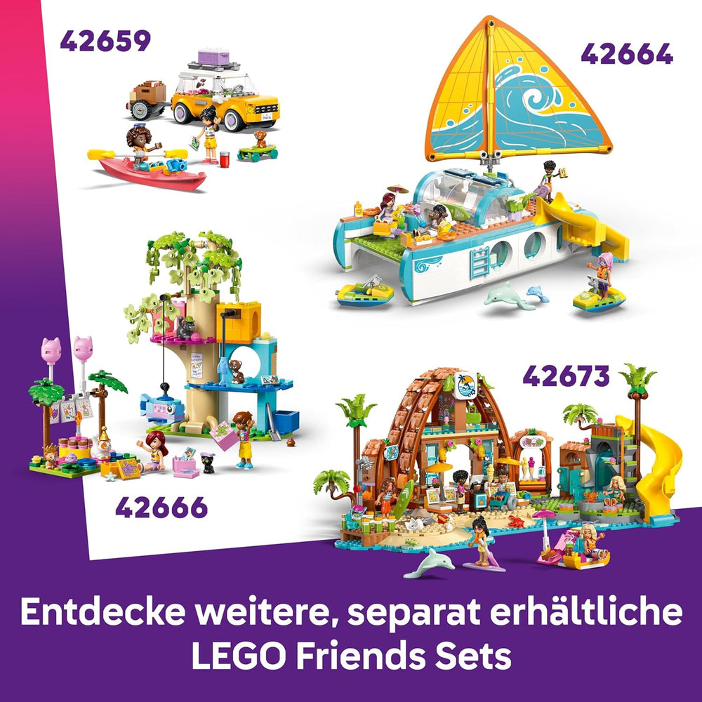 LEGO Friends Fête costumée avec un cornet et des frais - Un jeu pour les filles à partir de 6 ans - Une fille, un DJ-Pult, 4 mini-poupées, le Katze Churro et un Pferdefigur sowie lustigem Zubehör - Idée cadeau - 42661