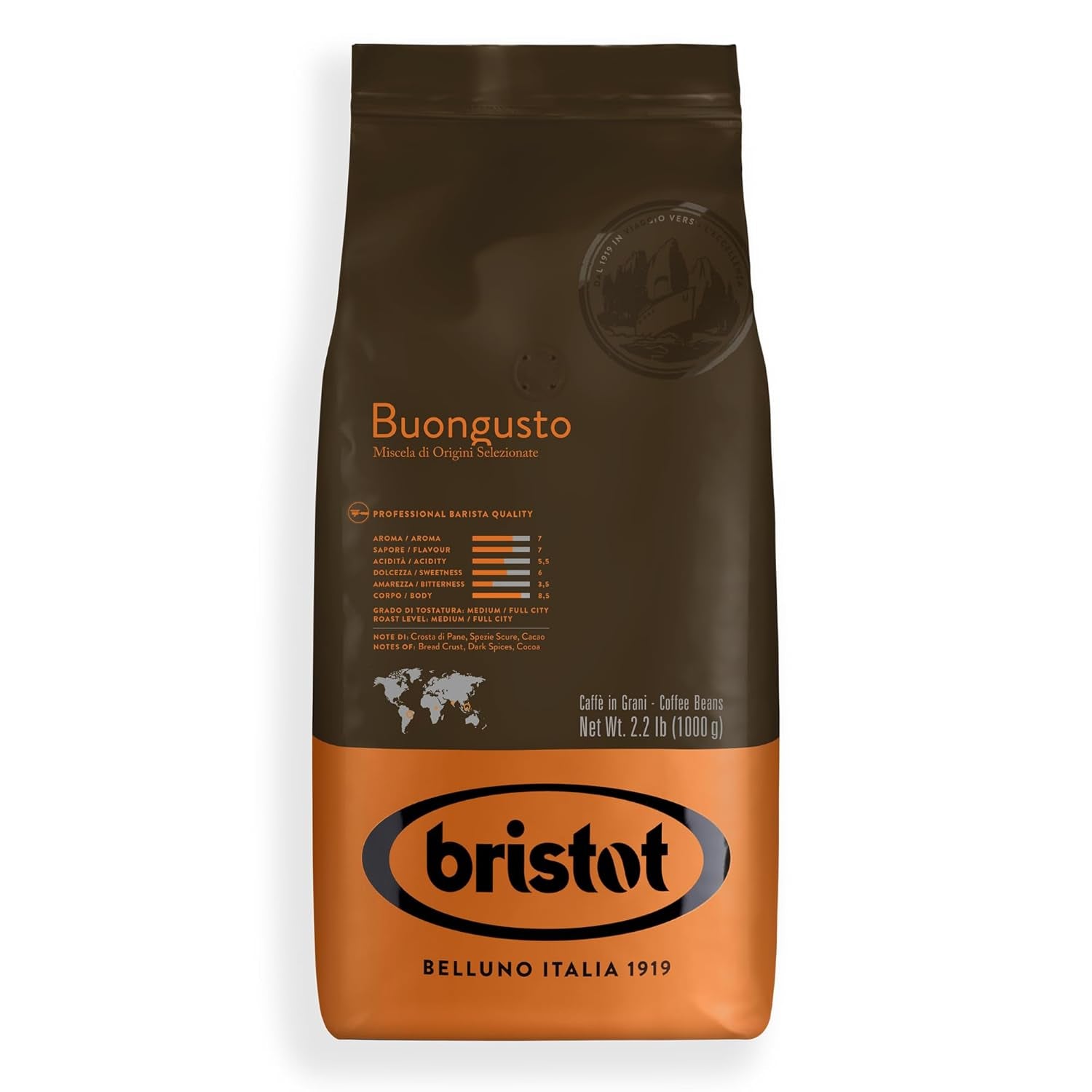 Bristot Buongusto Crema Oro, grains entiers, 1kg