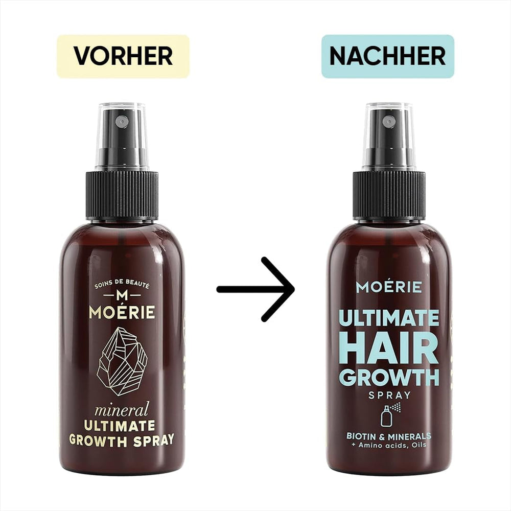 MOÉRIE Spray minéral ultime pour la croissance des cheveux pour des cheveux plus longs, plus épais et plus fournis - avec biotine et caféine - Produits capillaires végétaliens, sans paraben, tous types de cheveux, inverse la chute des cheveux - 2 mois d'approvisionnement Soins capillaires Naty Shop