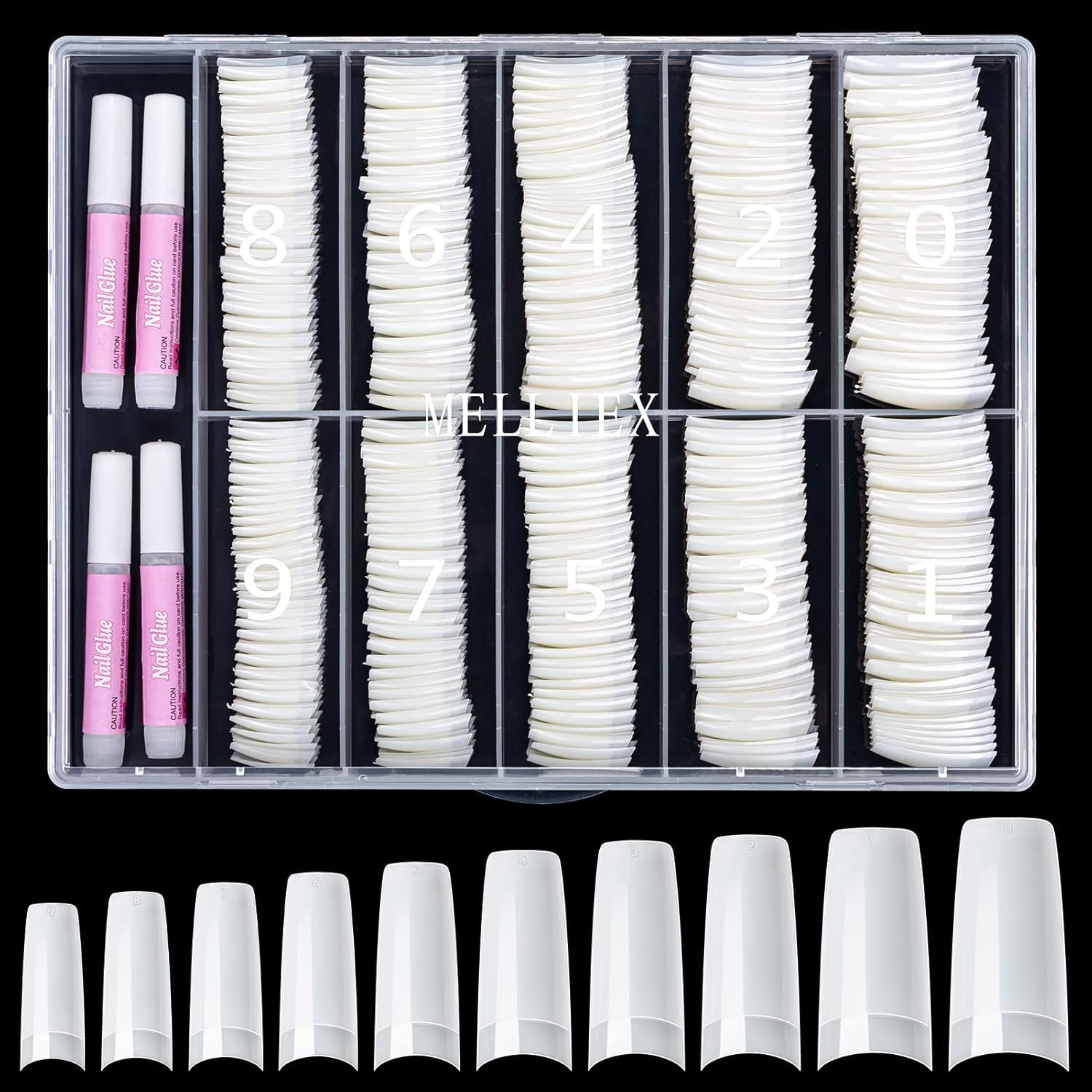 500 pièces de faux ongles artificiels français en acrylique, ensemble d'extensions d'ongles, accessoires de faux ongles avec 4 pièces de colle pour conception d'ongles en gel naturel