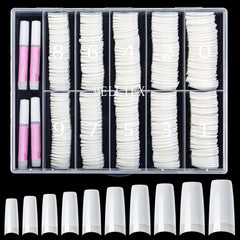 500 pièces de faux ongles artificiels français en acrylique, ensemble d'extensions d'ongles, accessoires de faux ongles avec 4 pièces de colle pour conception d'ongles en gel naturel