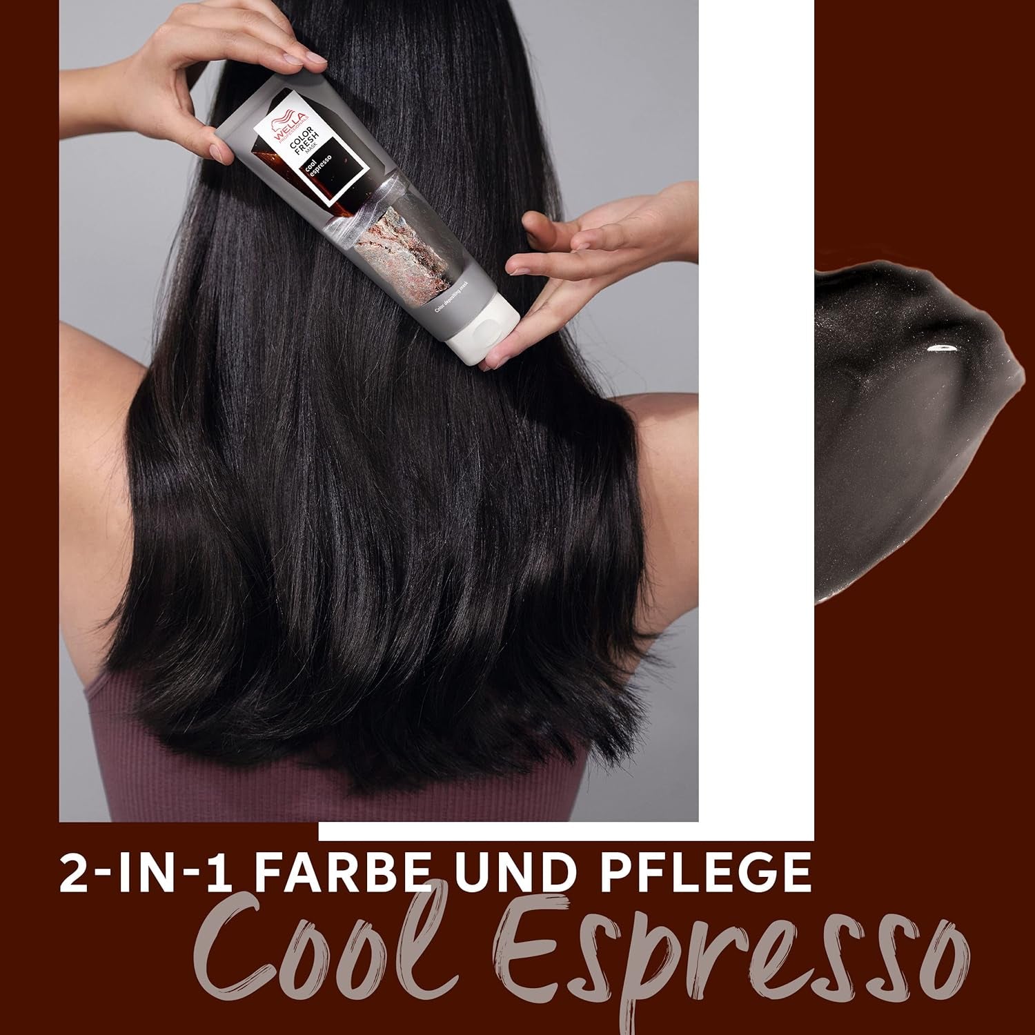 Wella Professionals Color Fresh Mask Cool Espresso - traitement pour revitaliser et changer la couleur des cheveux - teinte nourrissante à l'huile d'avocat - pour cheveux noirs et noirs - 150 ml Naty Shop Hair Mask