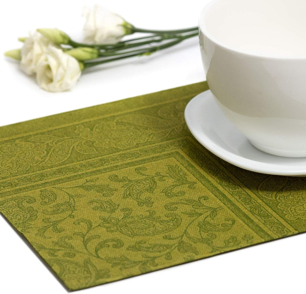 Papstar, 50 de șervețele "ROYAL Collection" 1/4 fold 40 Cm X 40 Cm verde măslin "Ornamente", #81746