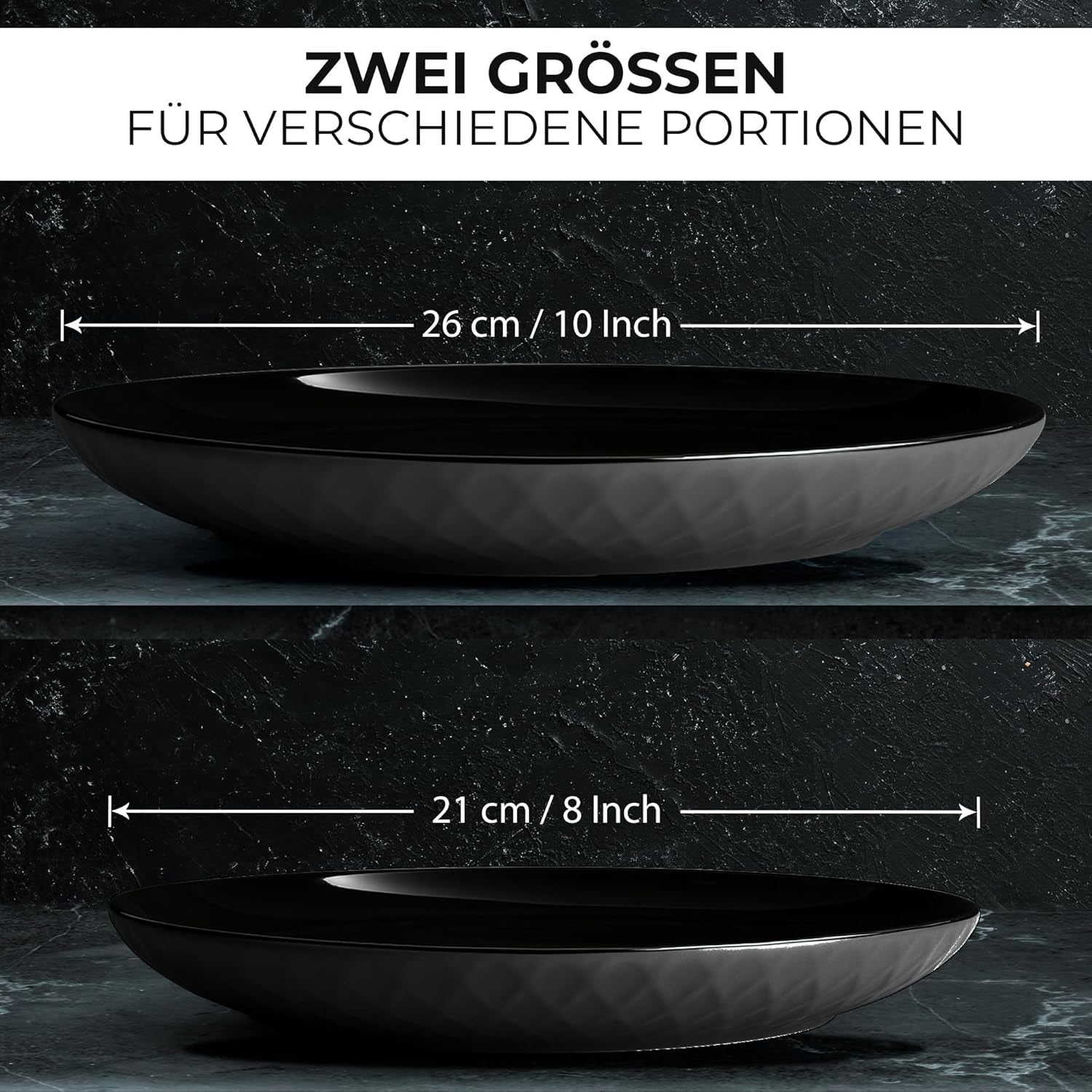 MIAMIO - Service de table/assiettes modernes en céramique 6 pièces pour 6 personnes - Collection Palmanova (Noir, Grandes assiettes (6x))