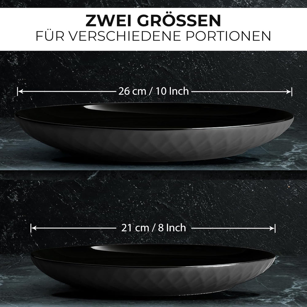 MIAMIO - Service de table/assiettes modernes en céramique 6 pièces pour 6 personnes - Collection Palmanova (Noir, Grandes assiettes (6x))