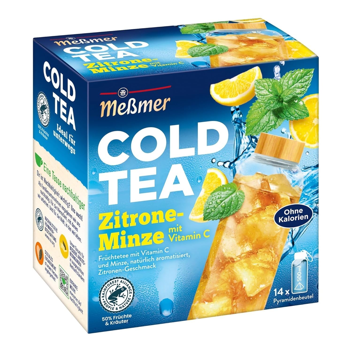 Meßmer Cold Tea Trinkpause Zmeură | Ceai de fructe, aromatizat natural, cu gust de zmeură | Ediție limitată | Pentru infuzie rece | 14 pliculețe piramidale